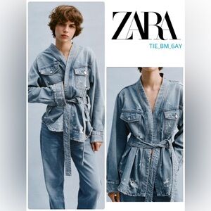 Zara Light Blue Denim Blazer